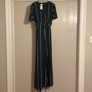 Multi-color Geometric Short Sleeve Wrap Maxi Dress
